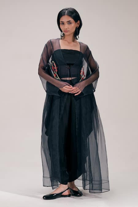 The Right Cut Organza Floral Embroidered Long Jacket 