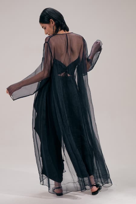 The Right Cut Organza Floral Embroidered Long Jacket 