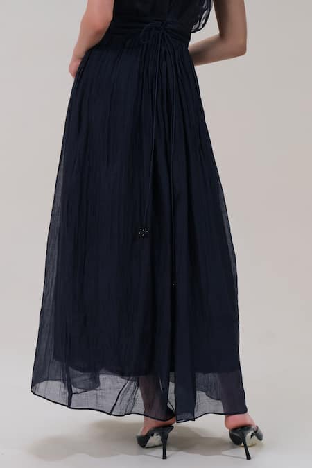Buy_The Right Cut_Black Organza Beads, Embroidery High Neck Sleeveless Maxi Dress 