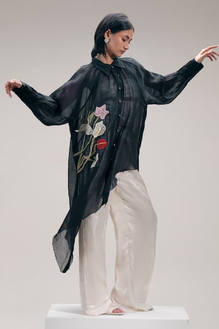 The Right Cut Chanderi Embroidered Floral Asymmetric Shirt 