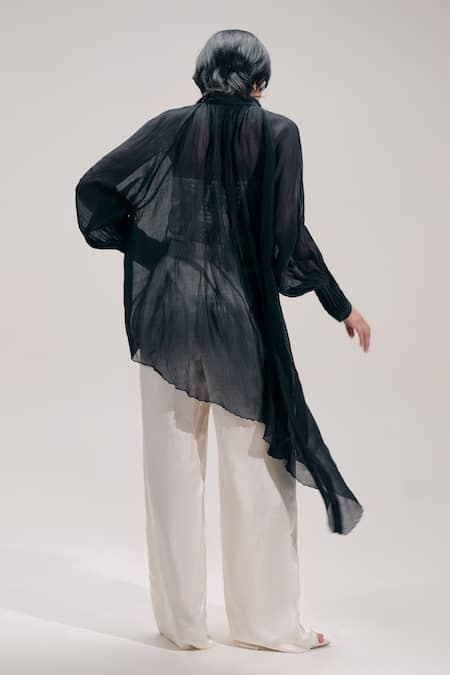 The Right Cut Chanderi Embroidered Floral Asymmetric Shirt 