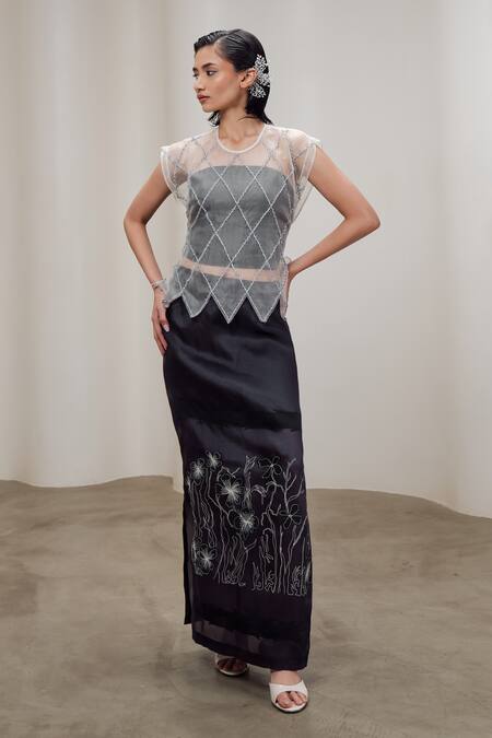 The Right Cut Drift Embroidered Silk Organza Long Skirt