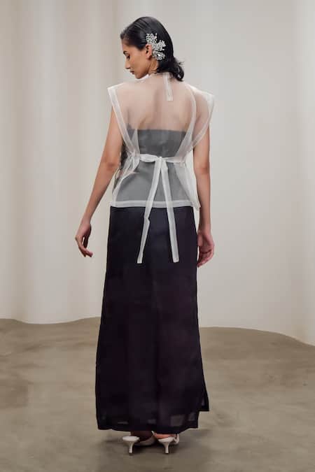 The Right Cut Symmetry Blanc Organza Geometric Embroidered Top 