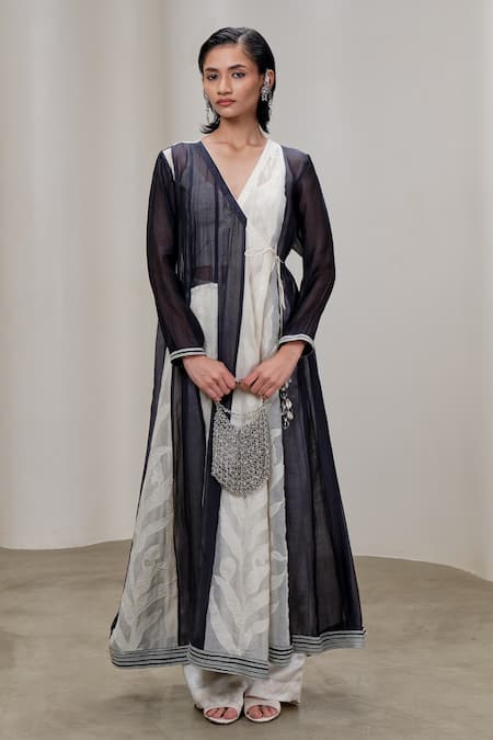 The Right Cut Chanderi Overlay Wrap Kurta With Leaf Pattern 