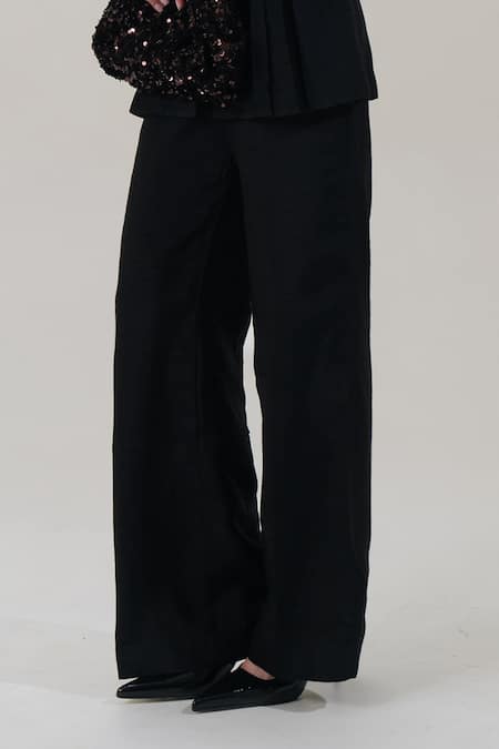 The Right Cut_Black Silk Sequins, Beads V-neck Embroidered Lapel Jacket _Online_at_Aza_Fashions