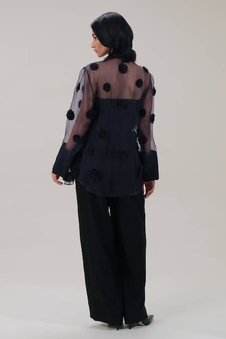 The Right Cut Floral Applique Organza Shirt 