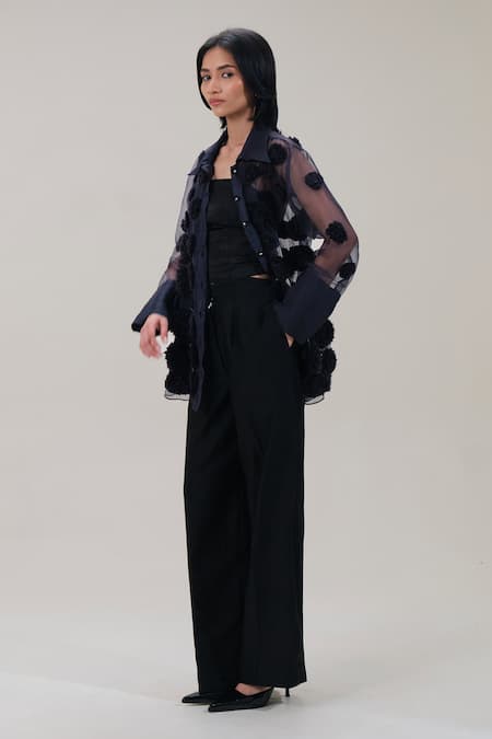 The Right Cut_Black Chanderi Trouser _Online_at_Aza_Fashions