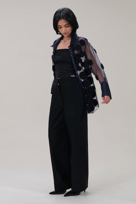 Buy_The Right Cut_Black Chanderi Trouser _Online_at_Aza_Fashions