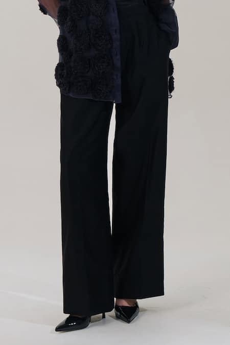 Shop_The Right Cut_Black Chanderi Trouser _Online_at_Aza_Fashions