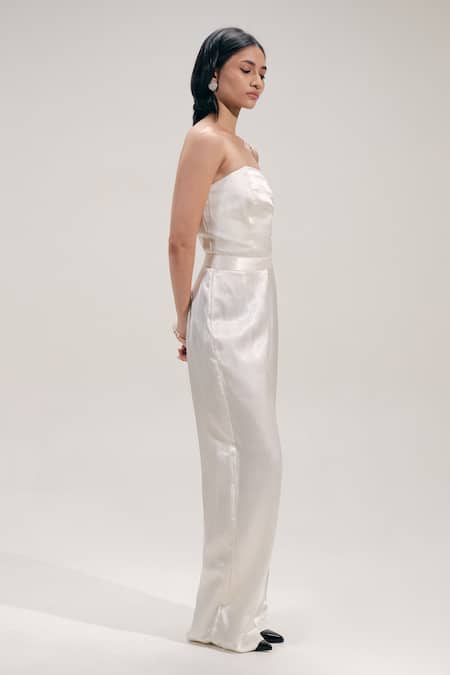 Buy_The Right Cut_White Satin Wide Leg Trousers _Online_at_Aza_Fashions