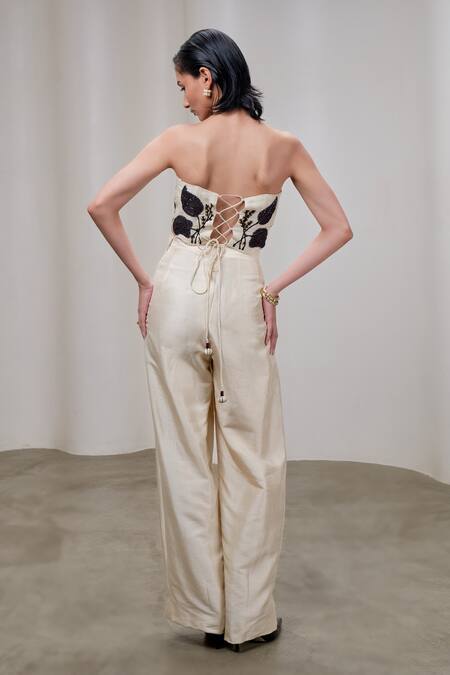 The Right Cut Embroidered Leaf Corset & Pant Set 