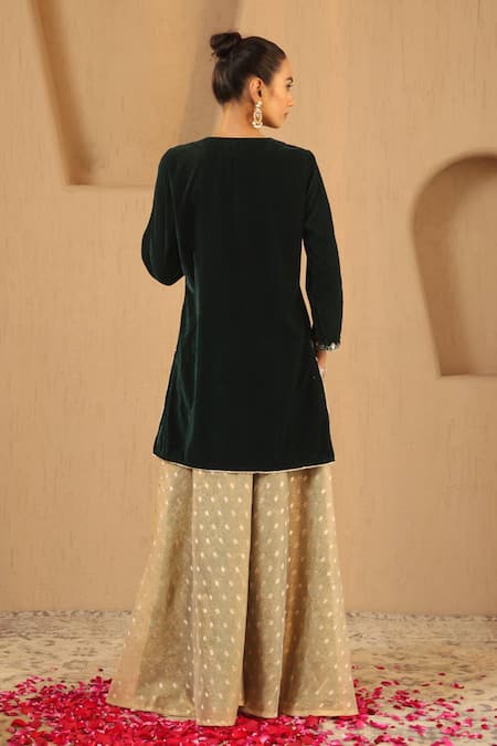 Nero India Floral Zari Embroidered Velvet Kurta Sharara Set 