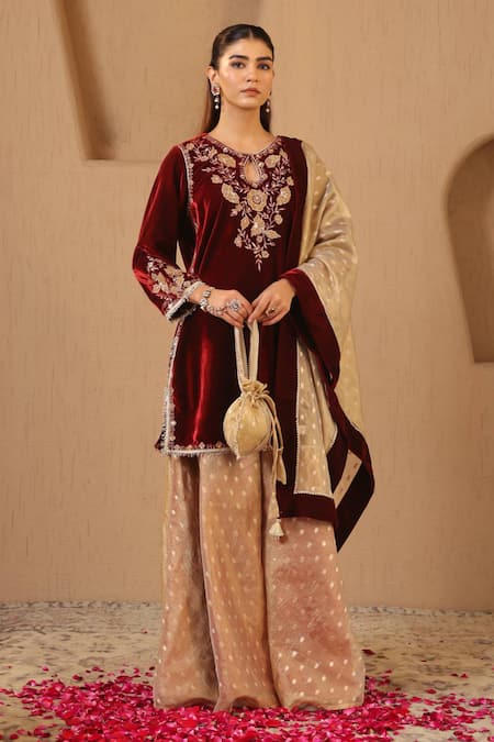Nero India Floral Zari Embroidered Kurta Sharara Set 