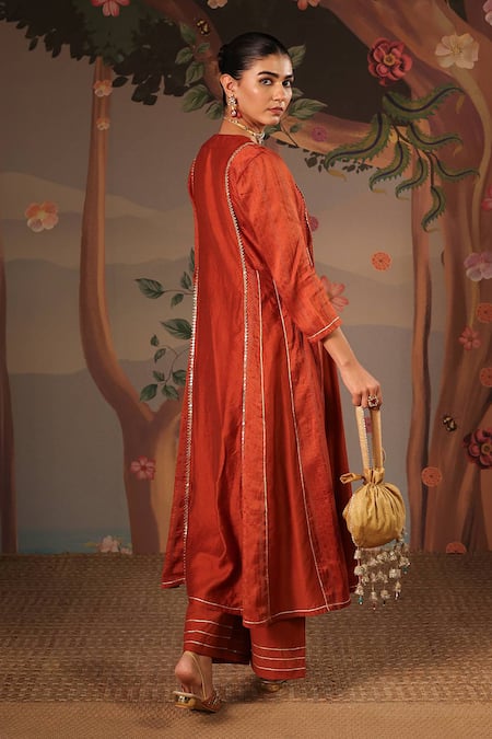 Nero India Silk Chanderi Embroidered Anarkali Flared Pant Set 