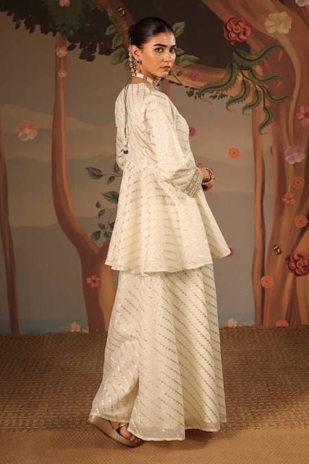 Nero India Gold Embroidered Brocade Angrakha Sharara Set 