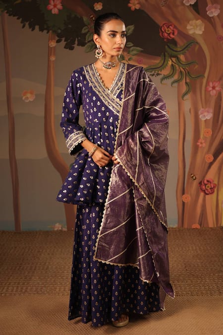 Nero India Brocade Chanderi Angrakha Sharara Set 