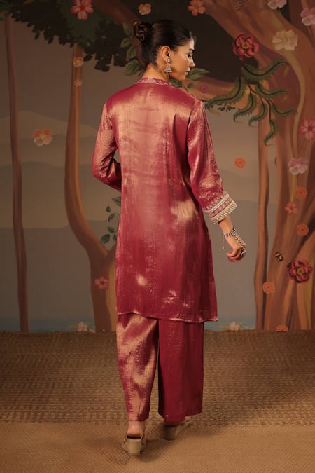 Nero India Zari Applique Embroidered Kurta & Palazzo Set 