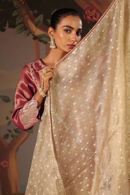 Buy_Nero India_Gold Tissue Gota Patti Crush Dobby Work Dupatta _Online_at_Aza_Fashions