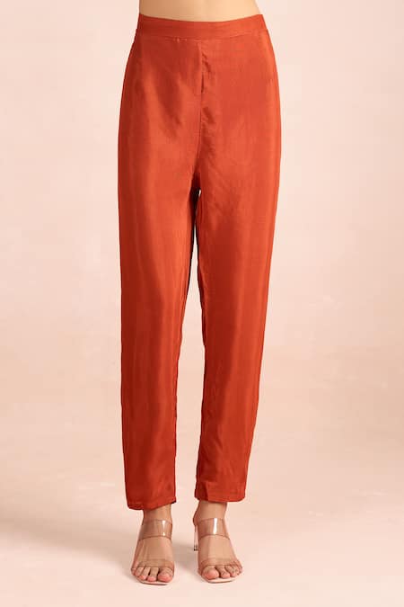 Samyukta Singhania_Orange Embroidery, Tassels Round Neck Floral Yoke Kurta Set _Online_at_Aza_Fashions