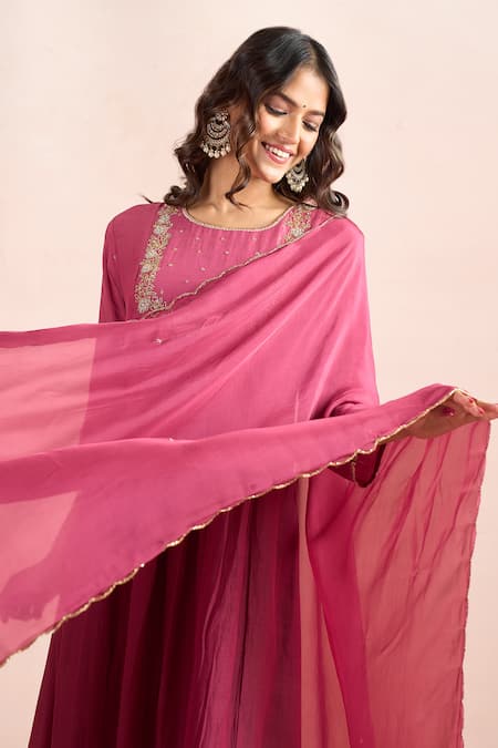 Buy Samyukta Singhania Magenta Embroidery Round Neck Floral Work Yoke Kurta Set Online at Aza Fashions Buy_Samyukta Singhania_Magenta Embroidery Round Neck Floral Work Yoke Kurta Set _Online_at_Aza_Fashions