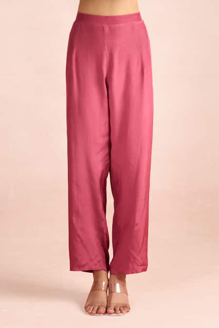 Shop Samyukta Singhania Magenta Embroidery Round Neck Floral Work Yoke Kurta Set Online at Aza Fashions Shop_Samyukta Singhania_Magenta Embroidery Round Neck Floral Work Yoke Kurta Set _Online_at_Aza_Fashions