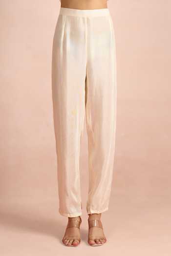 Samyukta Singhania_Ivory Embroidery, Mirrors, Stones, Beads, Gota Patti V-neck Floral Kurta Set _at_Aza_Fashions