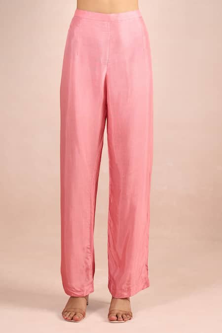 Samyukta Singhania_Pink Sequins, Lace Split V-neck Work Mul Kurta Set _Online_at_Aza_Fashions