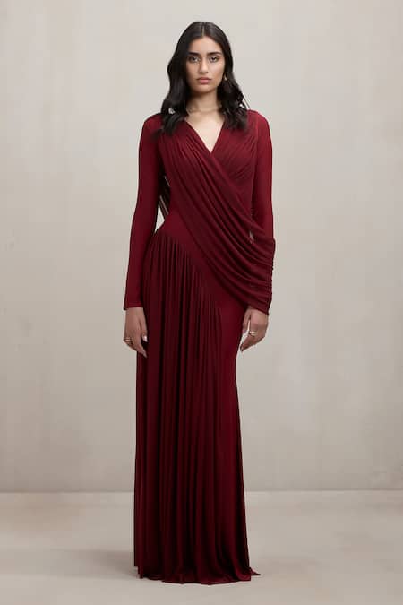 Deme By Gabriella Debra Draped V Neck Maxi Dress 