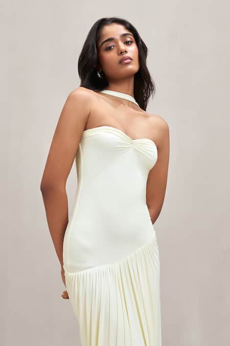 Shop_Deme By Gabriella_Off White Sweetheart Neck Marcia Malai Strapless Ruched Maxi Dress _Online_at_Aza_Fashions
