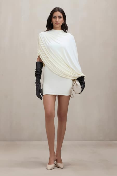 Deme By Gabriella Judith Draped Cowl Neck Mini Dress 