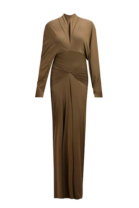 Deme By Gabriella_Green High , Keyhole Parker Draped Knot Maxi Dress _Online_at_Aza_Fashions