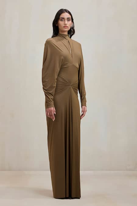 Buy_Deme By Gabriella_Green High , Keyhole Parker Draped Knot Maxi Dress 