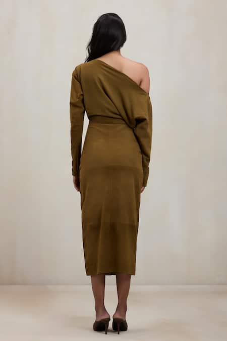 Deme By Gabriella Aubrey Suede One Shoulder Top & Skirt Set 