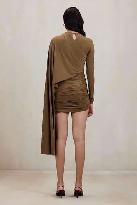 Deme By Gabriella Paula Draped Ruched Long Sleeve Short Dress 