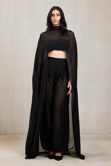 Buy_Deme By Gabriella_Black Bandeau , High Rochelle Sheer Cape And Tube Set _Online_at_Aza_Fashions