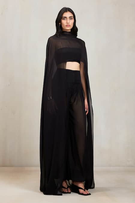 Deme By Gabriella_Black Bandeau , High Rochelle Sheer Cape And Tube Set _at_Aza_Fashions