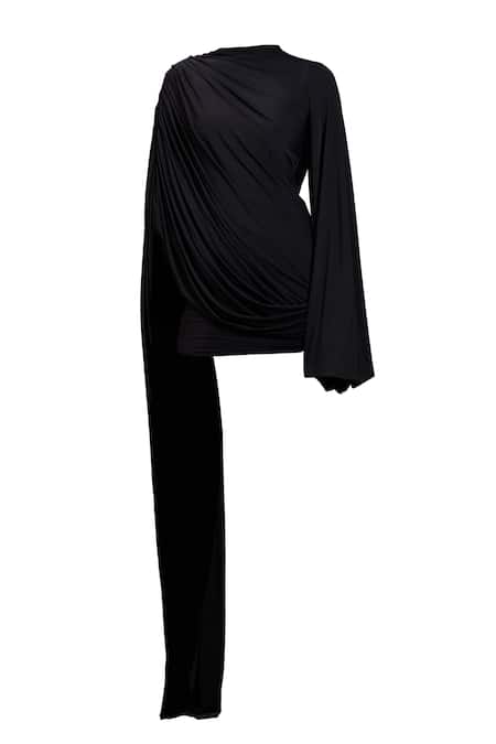 Deme By Gabriella Black High , Cowl Aeros Tina Draped Long Sleeve Short Dress Online at Aza Fashions Deme By Gabriella_Black High , Cowl Aeros Tina Draped Long Sleeve Short Dress _Online_at_Aza_Fashions