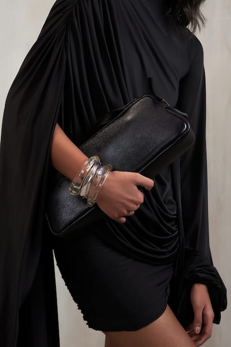 Shop Deme By Gabriella Black High , Cowl Aeros Tina Draped Long Sleeve Short Dress Shop_Deme By Gabriella_Black High , Cowl Aeros Tina Draped Long Sleeve Short Dress