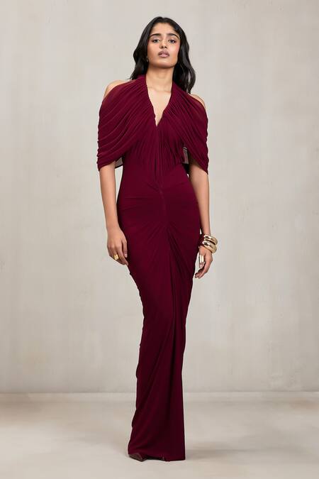 Deme By Gabriella Kimberly Draped Halter Neck Maxi Dress