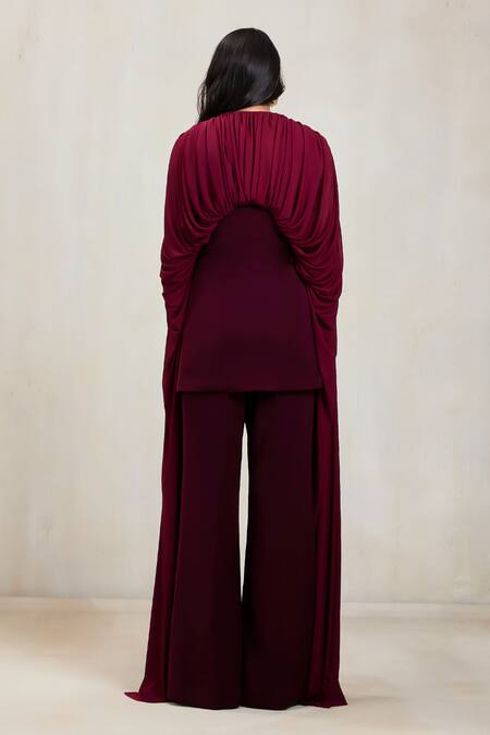 Deme By Gabriella Arwen Draped Gathered Top & Slit Flare Pant Set