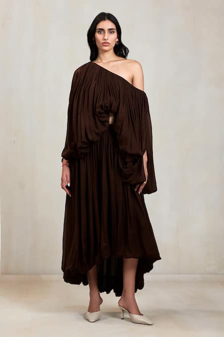 Deme By Gabriella Abigail Draped One Shoulder Top & Bubble Hem Skirt Set