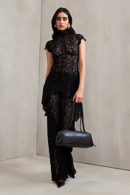 Shop Deme By Gabriella Black Lace Carly Wide Leg Online at Aza Fashions Shop_Deme By Gabriella_Black Lace Carly Wide Leg _Online_at_Aza_Fashions