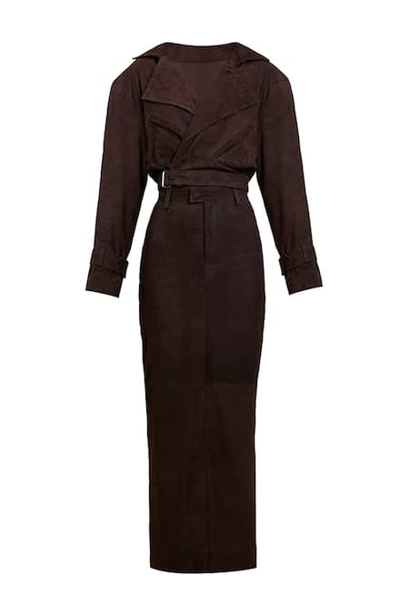 Deme By Gabriella Brown Suede V-neck Alexis Wrap Maxi Dress Online at Aza Fashions Deme By Gabriella_Brown Suede V-neck Alexis Wrap Maxi Dress _Online_at_Aza_Fashions