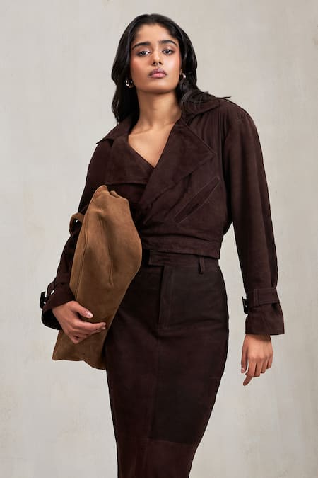 Deme By Gabriella Brown Suede V-neck Alexis Wrap Maxi Dress at Aza Fashions Deme By Gabriella_Brown Suede V-neck Alexis Wrap Maxi Dress _at_Aza_Fashions