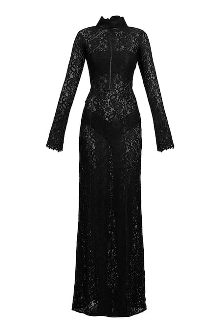 Deme By Gabriella Black Lace High Neck Melora Long Sleeve Maxi Dress Online at Aza Fashions Deme By Gabriella_Black Lace High Neck Melora Long Sleeve Maxi Dress _Online_at_Aza_Fashions
