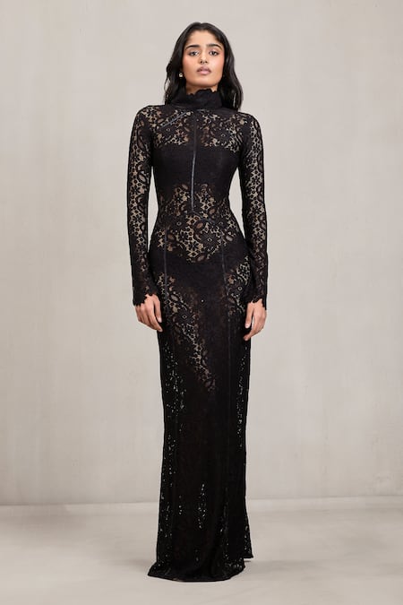 Deme By Gabriella Melora Lace High Neck Long Sleeve Maxi Dress