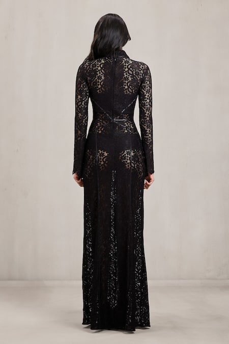 Deme By Gabriella Melora Lace High Neck Long Sleeve Maxi Dress