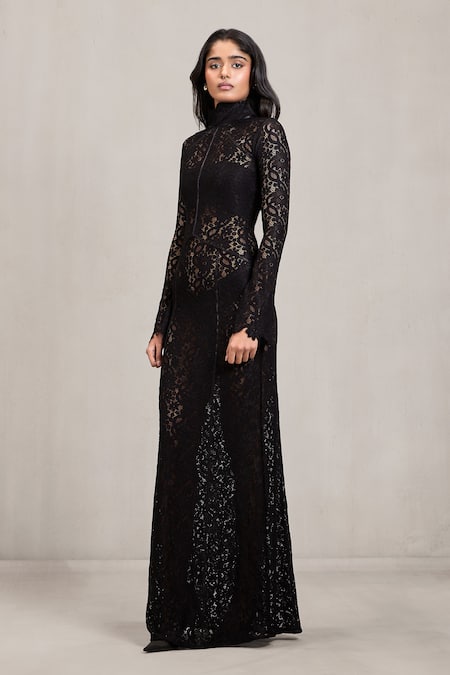 Shop Deme By Gabriella Black Lace High Neck Melora Long Sleeve Maxi Dress Online at Aza Fashions Shop_Deme By Gabriella_Black Lace High Neck Melora Long Sleeve Maxi Dress _Online_at_Aza_Fashions