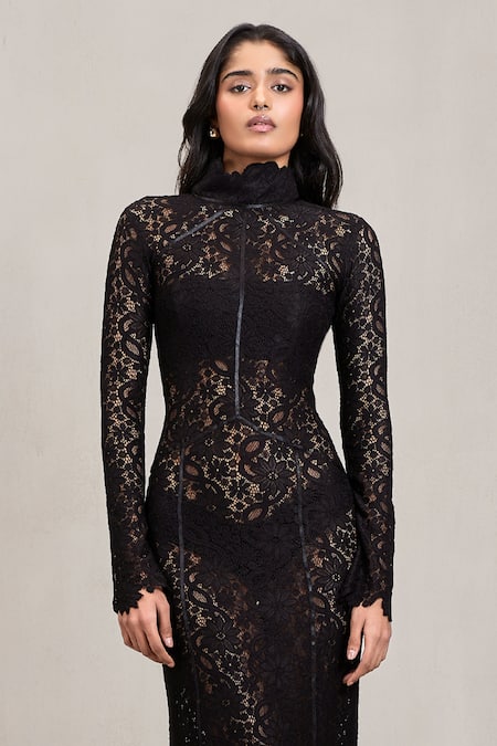 Deme By Gabriella Black Lace High Neck Melora Long Sleeve Maxi Dress at Aza Fashions Deme By Gabriella_Black Lace High Neck Melora Long Sleeve Maxi Dress _at_Aza_Fashions