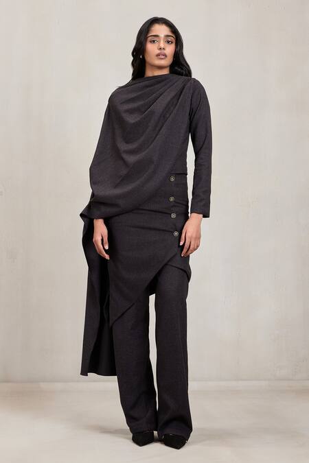 Deme By Gabriella Dawn Draped Top Pant Detachable Skirt Set